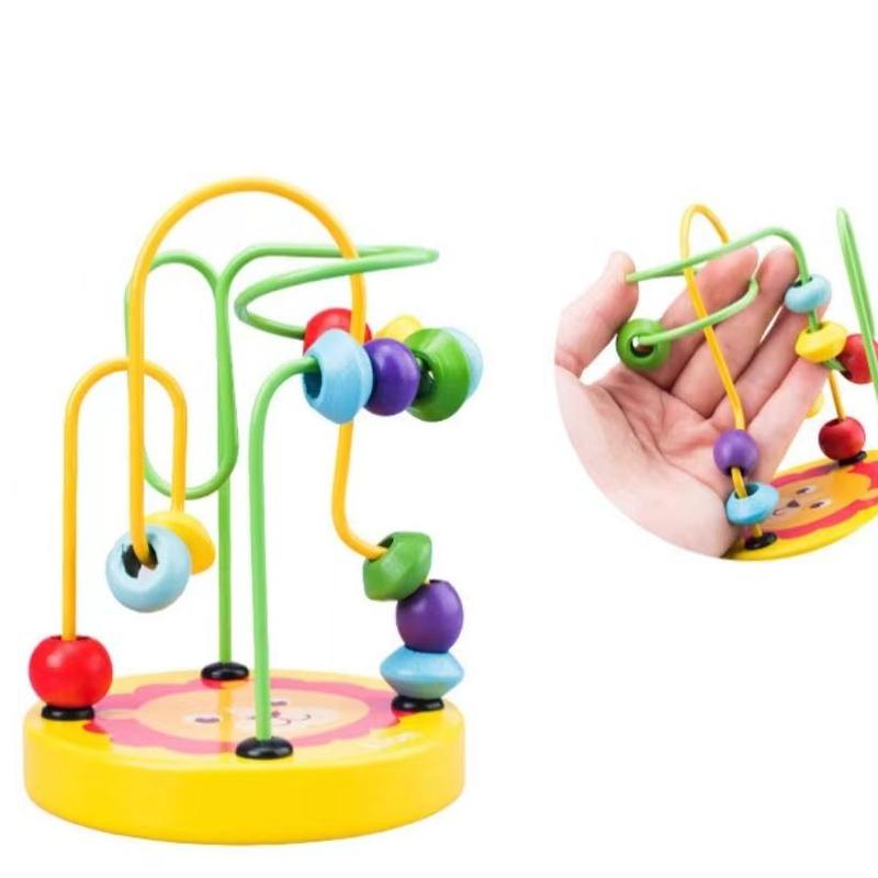 Mini Colorful Educational Game, Baby Wooden Toy, Wire Maze Around Beads Math Toy, Kids Developmental Learning Game Blocks 3