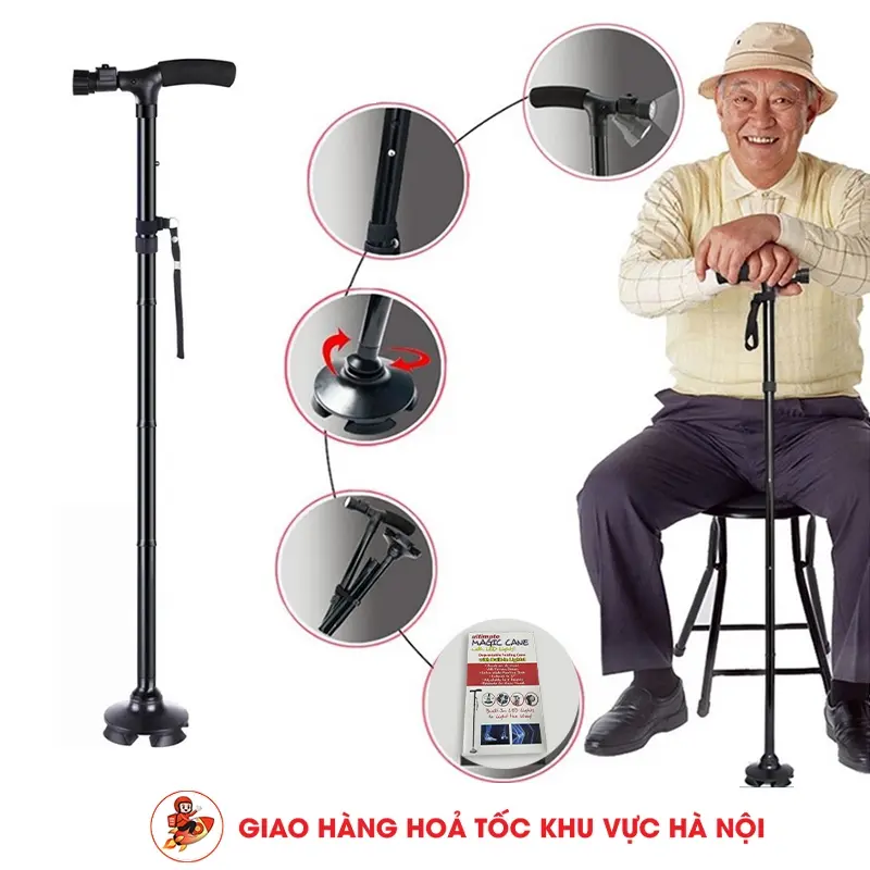 Gậy chống, Gậy Batoong thương hiệu BestCare cho người già 2 in 1 gậy chống trượt, gậy batoong, kết hợp đèn pin chiếu sáng
