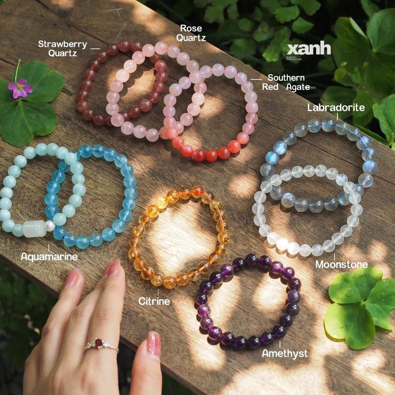 Vòng tay đá phong thuỷ 8li thiên nhiên xinh đẹp basic - Xanh Jewelry Phụ Kiện Bracelet Điềm lành Vietnam Rose quartz đá garnet đỏ vòng tay aquamarine