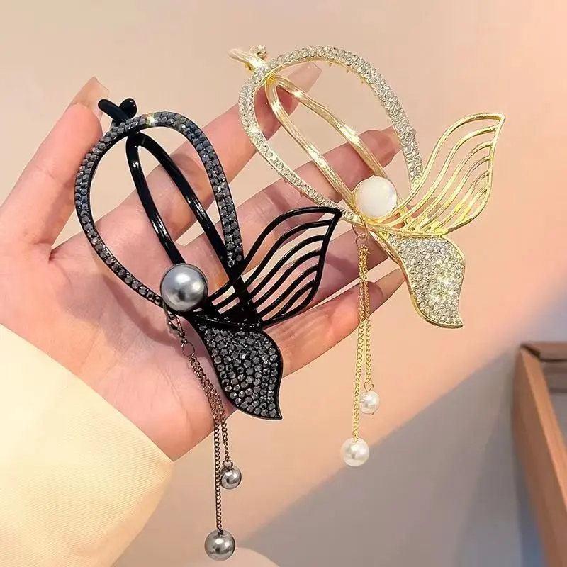 Y037 Kẹp Tóc Đuôi Cá Tua Rua Lấp Lánh Women 4