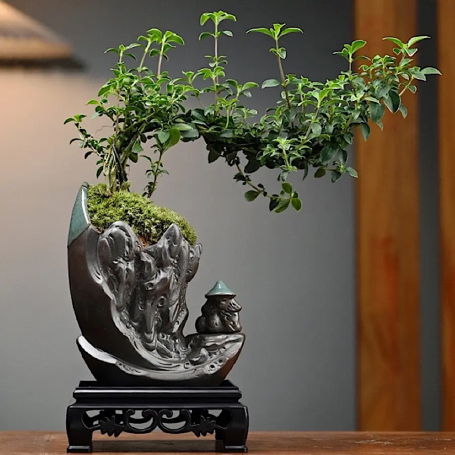 CHẬU BONSAI ÔNG LÃO Đ Á N H CÁ - NGƯ ÔNG ĐẮC LỢI GỐM SỨ TẶNG KÈM ĐẾ