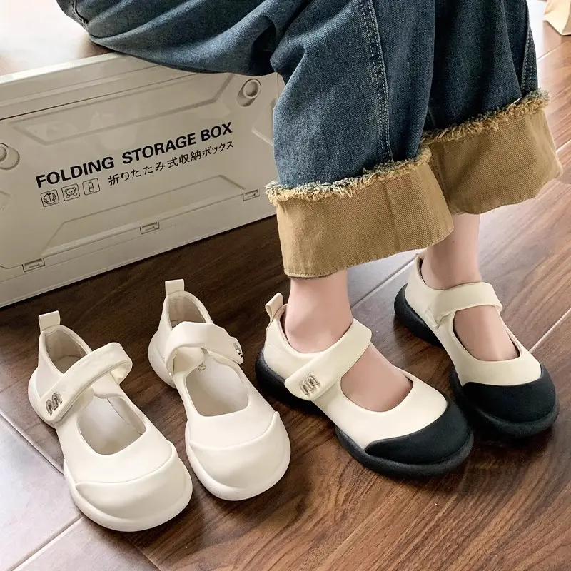Giày Nữ, Hương Xoài, Phong Cách Pháp, Giày Mary Jane, Cắt Nông Phong Cách Cổ Điển, Có Khóa Dán Váy, Bộ Sưu Tập Mùa Lò Xo Mới 2024 Shoes