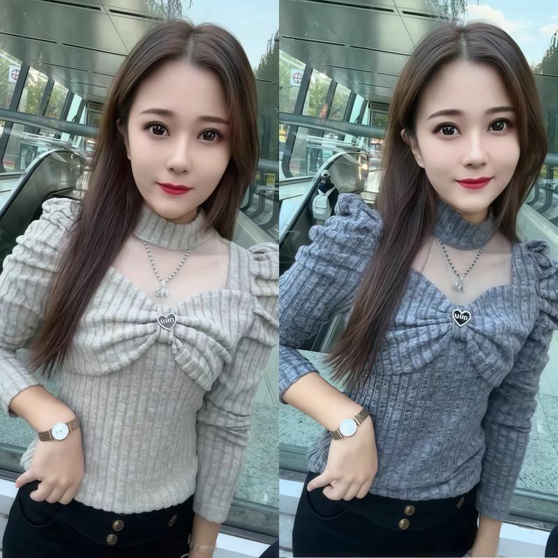 Áo len dệt kim cổ lọ thiết kế nơ sang trọng cho nữ - Women Top