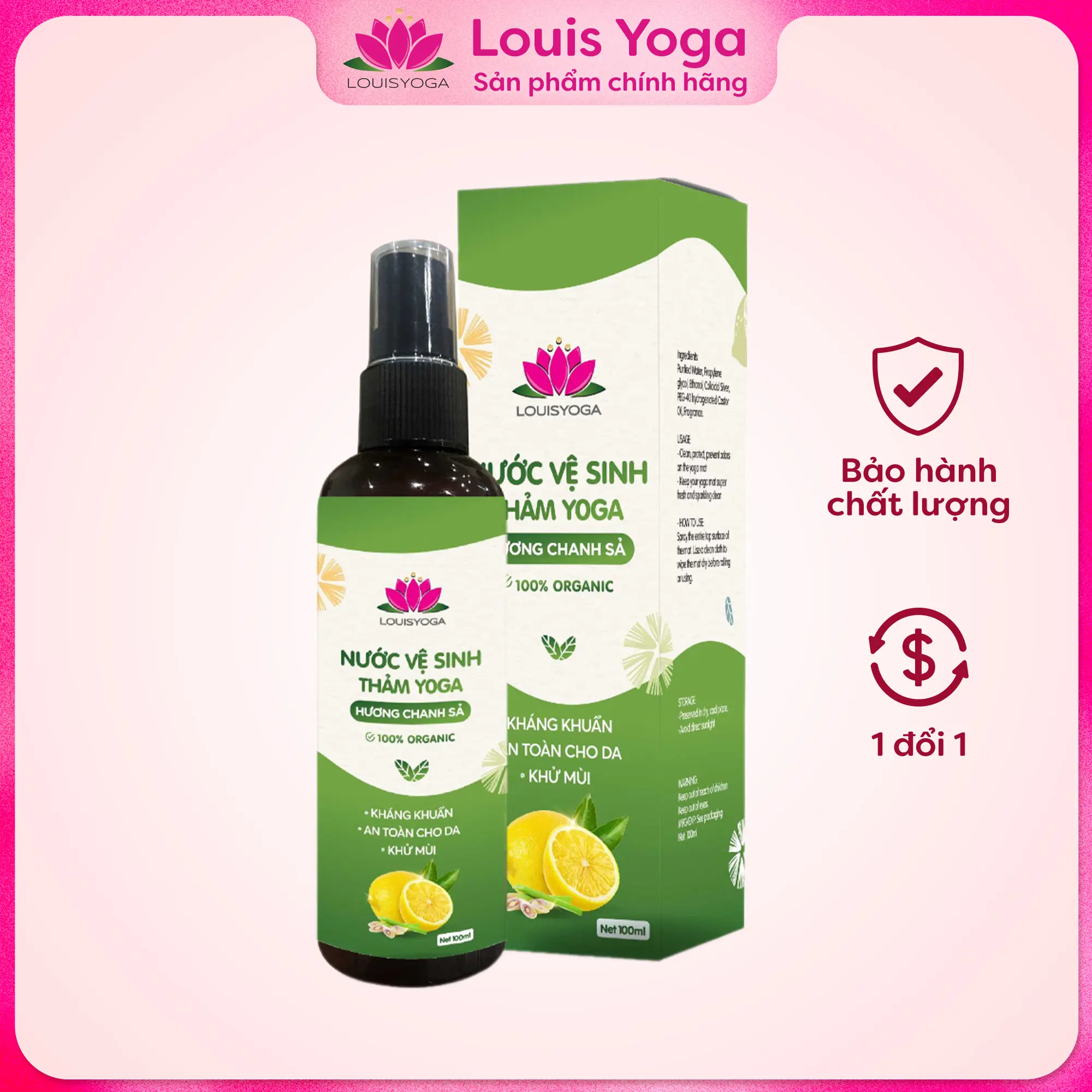 Nước vệ sinh thảm Yoga - Louis Yoga - Hương chanh sả, 100% tự nhiên, An toàn, Lành tính