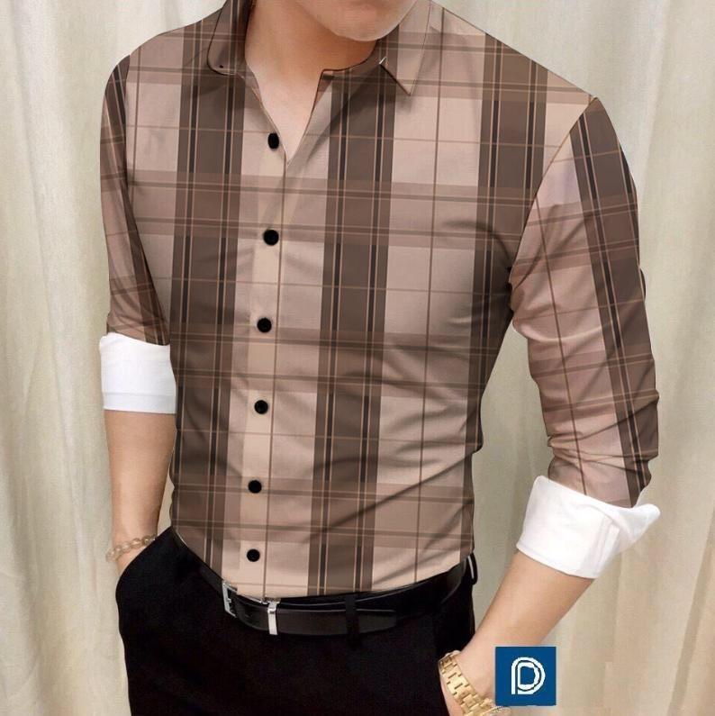 ÁO SƠ MI NAM SỌC TARTAN TAY DÀI IN BẰNG CÔNG NGHỆ 3D SẮC NÉT, KHÔNG PHAI, VẢI LỤA MỀM MỊN (PHÙ HỢP CÂN NẶNG TỪ 40-95KG) Menswear Có Cổ Shirt  Áo sơ mi nam