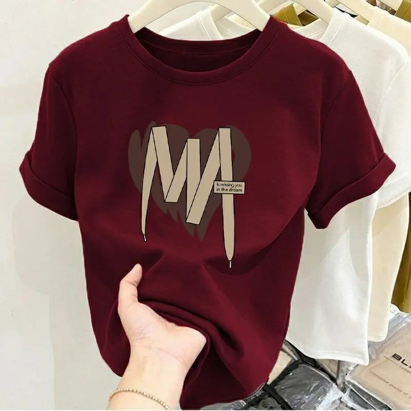 Áo Thun Ngắn Tay Cổ Điển Màu Đỏ Rượu Vang Vai, Dành Cho Nữ, Hàng Mới Về Mùa Hè, Ôm Sát, Phong Cách Phương Tây, Trẻ Trung, Áo Sang Trọng Đẹp Women Top Cổ Tròn