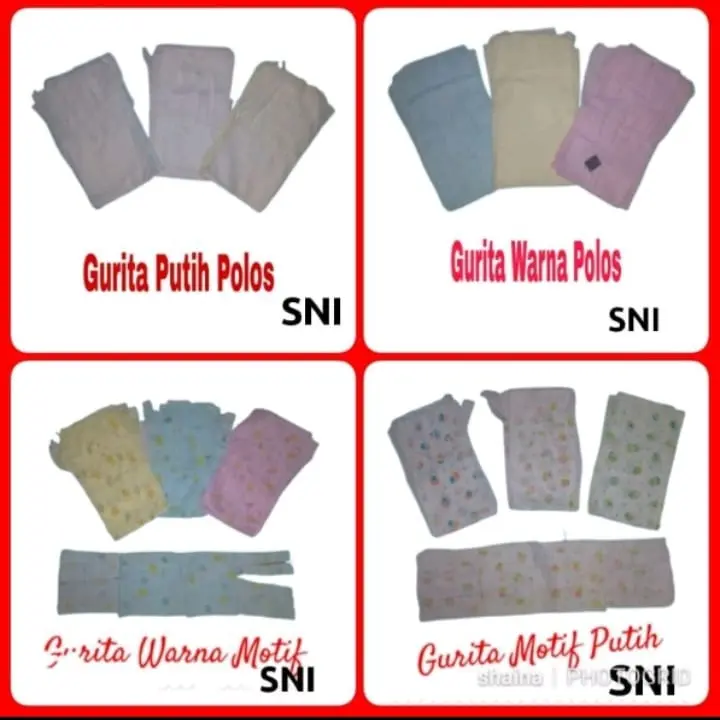3 Pcs Gurita Tali Ikat Kain Bayi Putih Warna Polos Motif Corak Fullprint 3pcs.