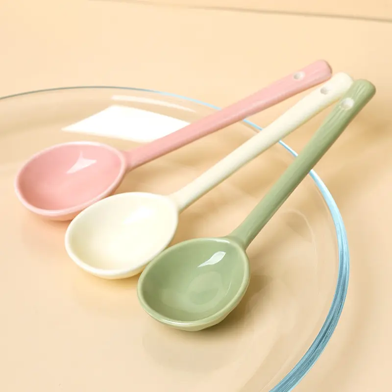 Japanese Style Ceramic Spoon High Appearance Long Handle Spoon Cream Style Dessert Spoon Baby Food Spoon Soup Spoon Internet Celebrity Cute Tableware