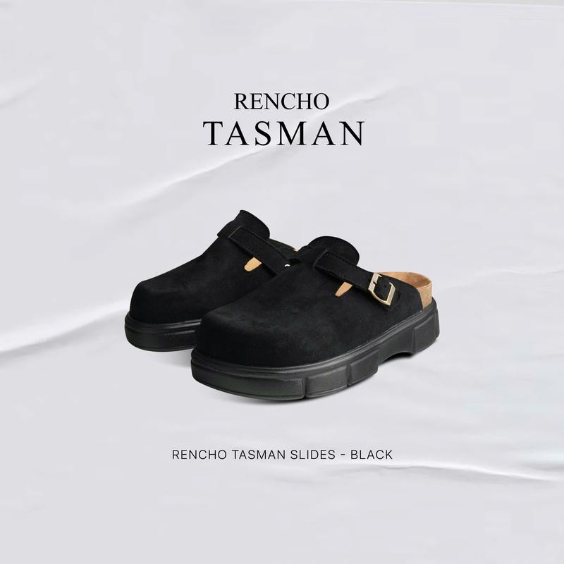 RENCHO TASMAN PREMIUM ĐEN CÓ KHÓA dép nam nữ da bít mũi LÓT DA BÒ NGUYÊN TẤM đế cao 6cm