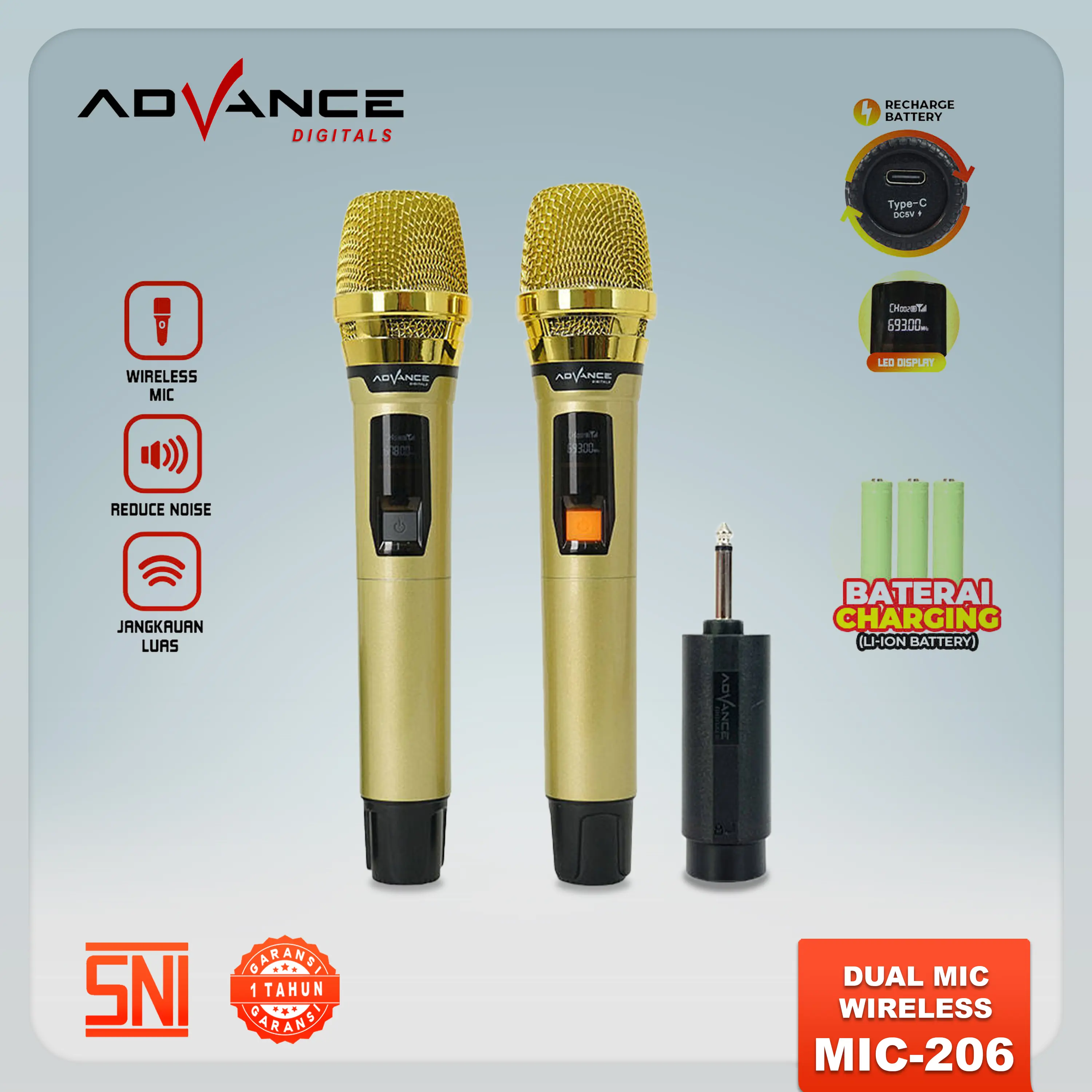 【Harga Spesial】MIC-206 & MIC-101 PRO Advance UHF (Nirkabel) Mic Bisa dicas Bisa Untuk Souncard Cocok Untuk semua Speaker Garansi Resmi 1 Tahun Gold Microphone Mikrofon Wireless
