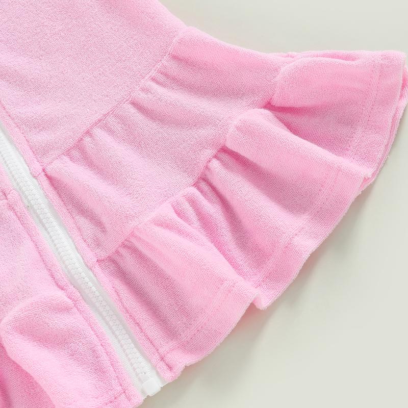 Product Introduction of Girls Swim Cover Up, Terry Bathing Suit Coverup Short Sleeve Zip Up Beach Dress for Kids Advised Age: 2-10 Years 35