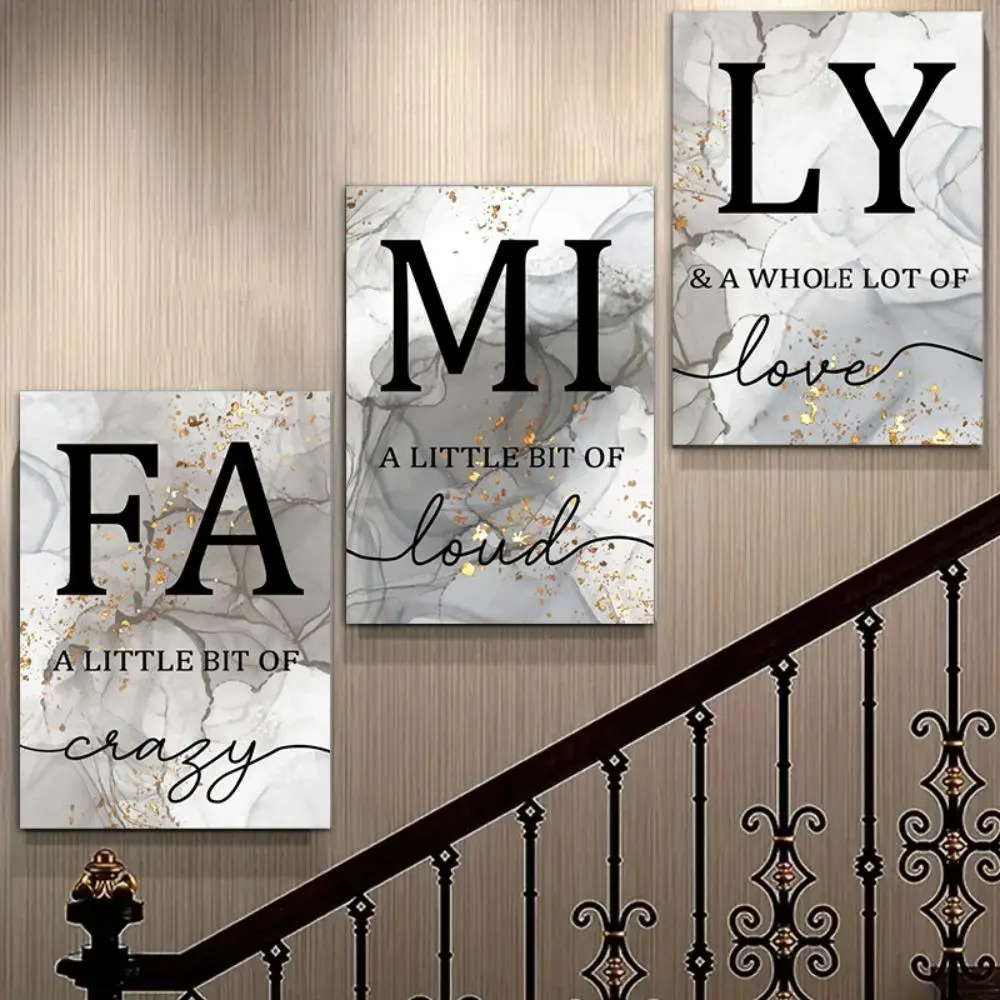 Family Letter Pattern Canvas Painting without Frame, 3 Counts Modern Wall Art Poster, Wall Decor for Home Living Room Bedroom Room Decor