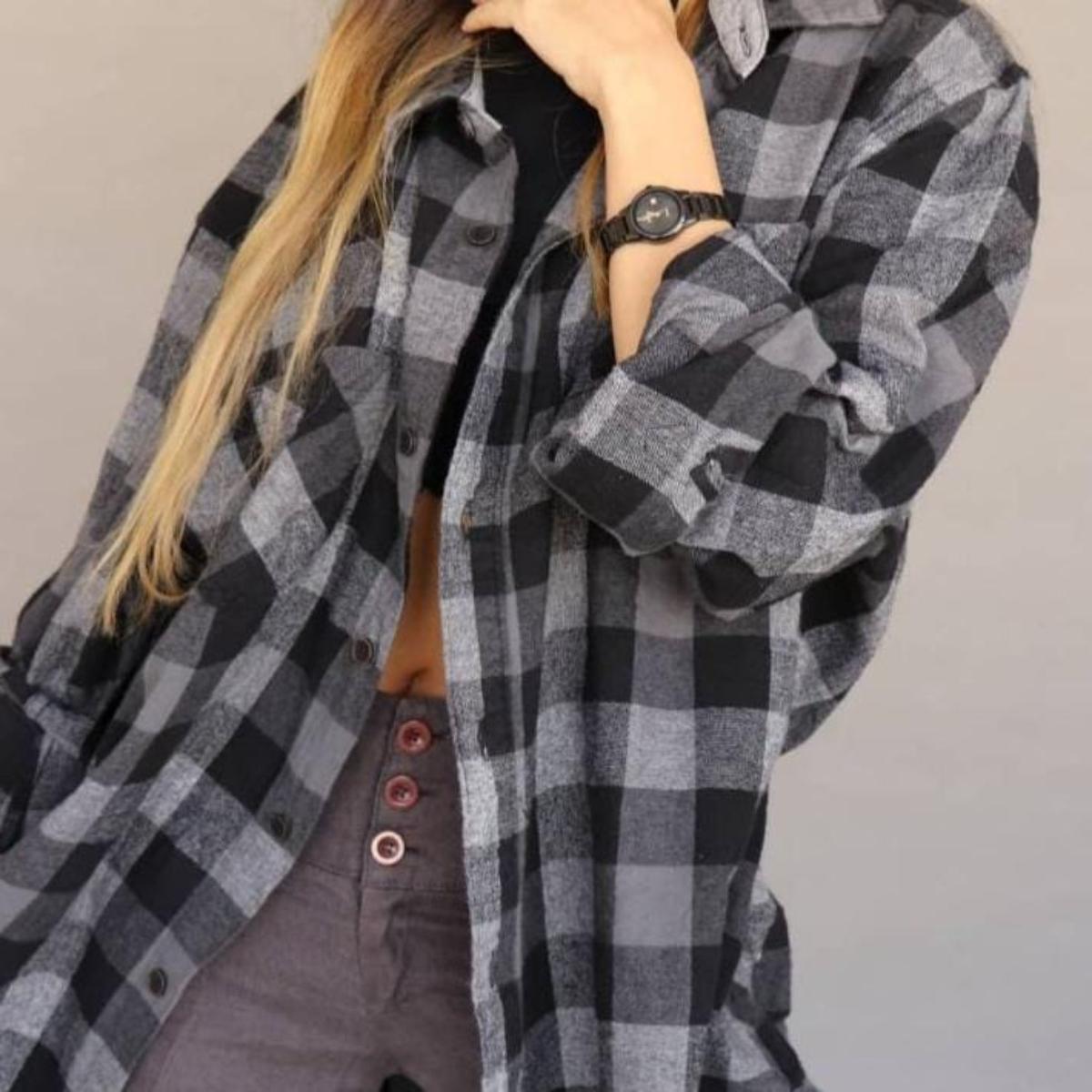 Kemeja Flannel Wanita Viral Kotak Kota Lengan Panjang Distro Tebal Premium Import Kain Lembut Motif Nyaman Semi Casual Katun Oversize Atasan Tartan Cewek Hitam Dewasa Remaja
