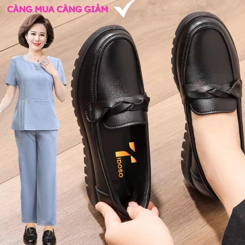  Giày lười nữ trung niên  giày tặng mẹ slip on da thật siêu mềm êm chân   giày doc nữ  Shoes Cao Su 