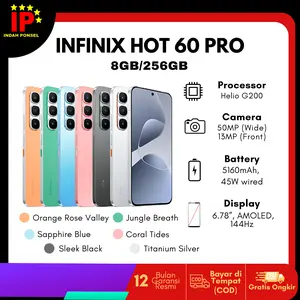 INFINIX HOT 60 Pro 8GB/256GB - Helio G200 - 1.5K 144Hz Visual Bezel-Free AMOLED - Garansi Resmi