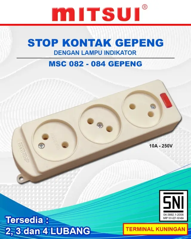 Mitsui Stop Kontak Gepeng 2 3 4 Lubang SNI + Lampu Indikator 3