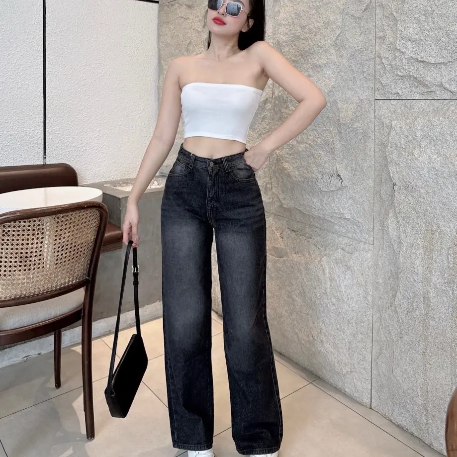 ( NẤM LÙN SUÔNG 1M55 ) QUẦN JEANS SUÔNG, QUẦN BÒ SUÔNG TRƠN THỜI TRANG, HÀNG QCCC MẪU MỚI ms22 Women