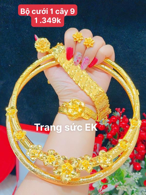 Set bộ tran g sức cưới hoa mai chuẩn màu 24.k 0