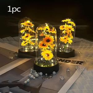 Caja de Exhibición Iluminada con Diseño de Girasol, 1 Pieza Alimentada por Batería, Caja de Luz con Flor sin Batería, Adorno Decorativo, Regalo para Mamá, Esposa, Novia