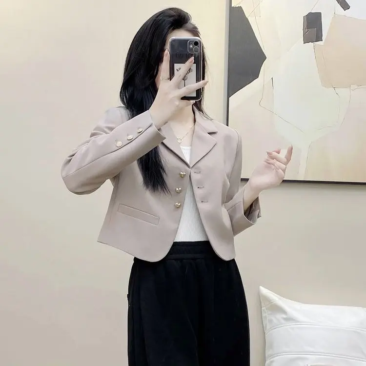 Áo khoác vest Croptop nữ dáng nhỏ kiểu mới thời trang thu xuân blazer ngắn From rộng dáng mỏng 2 lớp Cao cấp phong cách hiện đại 6