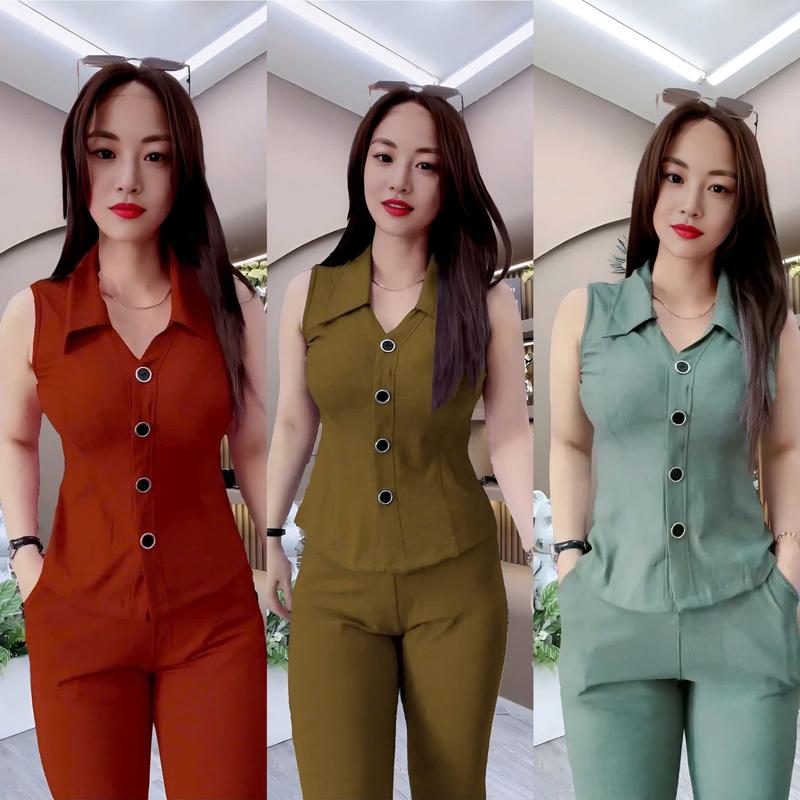 Set đồ bộ Áo ghile ( sát nách)  - Quần ống LOE- THUN TĂM co giãn 4 chiều Nữ Women