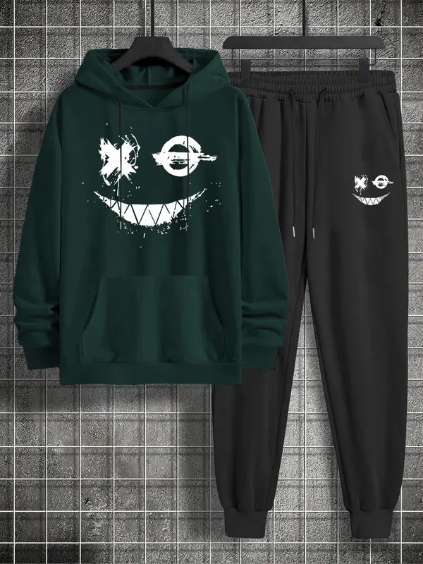 Men's Graphic Hoodie & Drawstring Sweatpants Matching Sweatsuit Set, Regular Fit Stylish Longsleeves Hooded Sweatshirt & Jogger Pants, Holiday Outfits 2024, Men's Streetwear Outfits Mens Paris Tracksuit Valentine's Day, gift 5