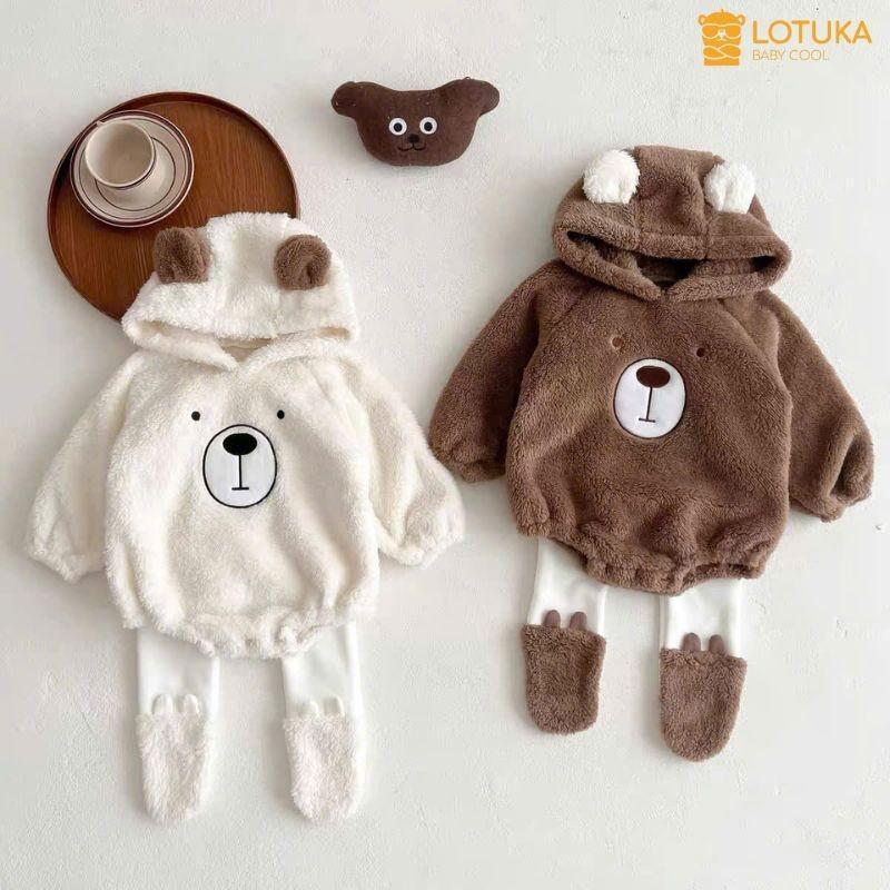  Set Bộ Đồ Liền Thân + Quần Lông Cừu 2 Mặt Liền Mũ Ấm Áp Cho Bé Bodysuit LOTUKA Cho Bé Trai Bé Gái Quần Áo Trẻ Em Size 3-12kg 