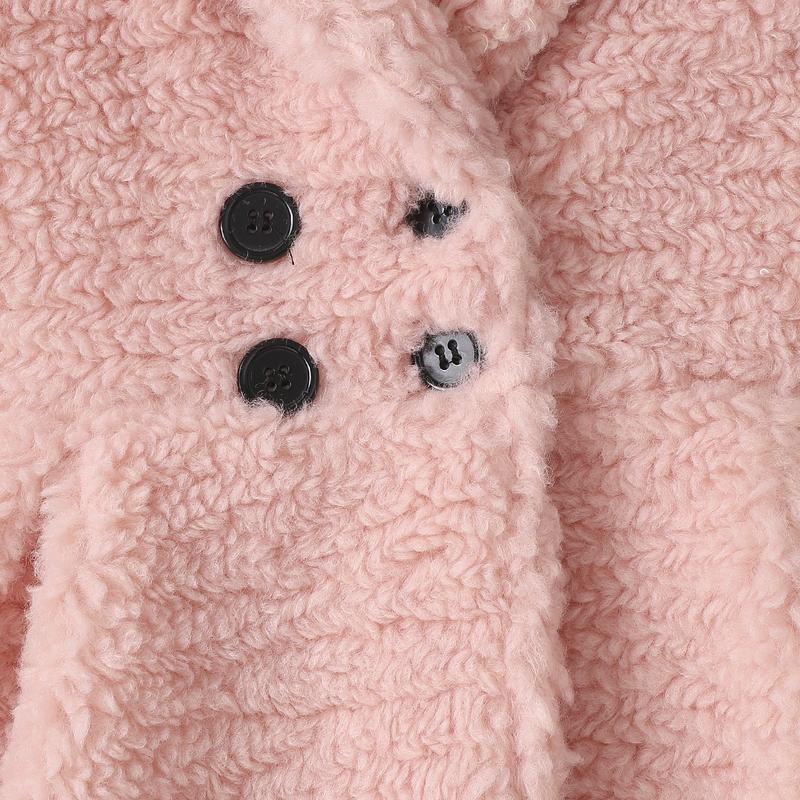 Product Introduction of Kids Girls Winter Coat, Solid Color Long Sleeve Lapel Plush Jacket Double Breasted A-Line Outwear 42