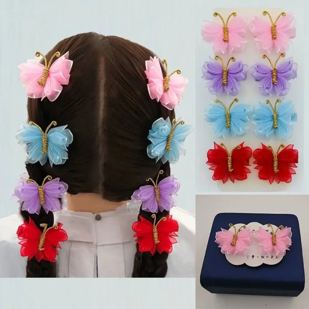 (4 Pairs)Lovely Handmade Butterfly Girls Hair Clips DIY Ribbon Hairpin Children Headwear Hair Accessories Barrettes 108
