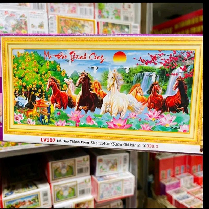 Tranh đính đá mã đáo thành công cây tiền tài lộc-lv107-114x53cm