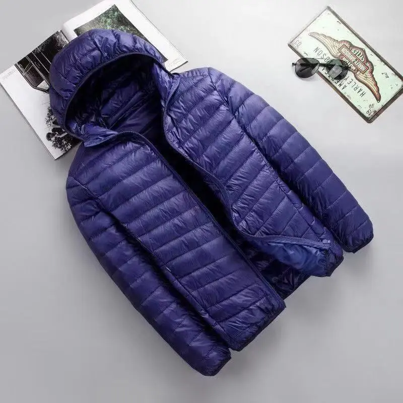 Áo Khoác Độn Bông, Dành Cho Nam Giới, Lông Vũ Nhẹ, Rong Cotton, Mỏng Vừa Vặn, Có Mũ Trùm Đầu, Màu Trơn Áo Khoác Vest Ấm Áp, Mùa Đông 3