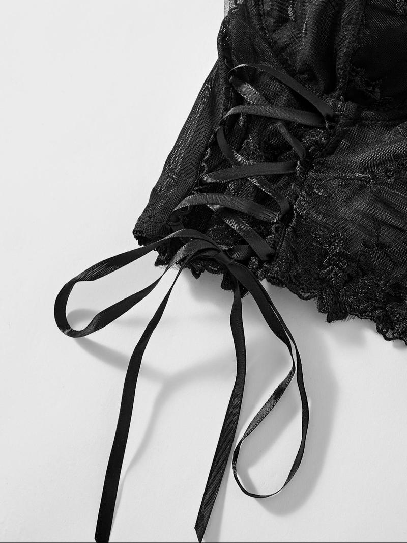Product Introduction of Women's Floral Embroidery Lace Crop Cami Top, Sexy Fashion Casual Spaghetti Strap Crop Top for Daily Outdoor Wear, Women Top Clothes for Summer 5