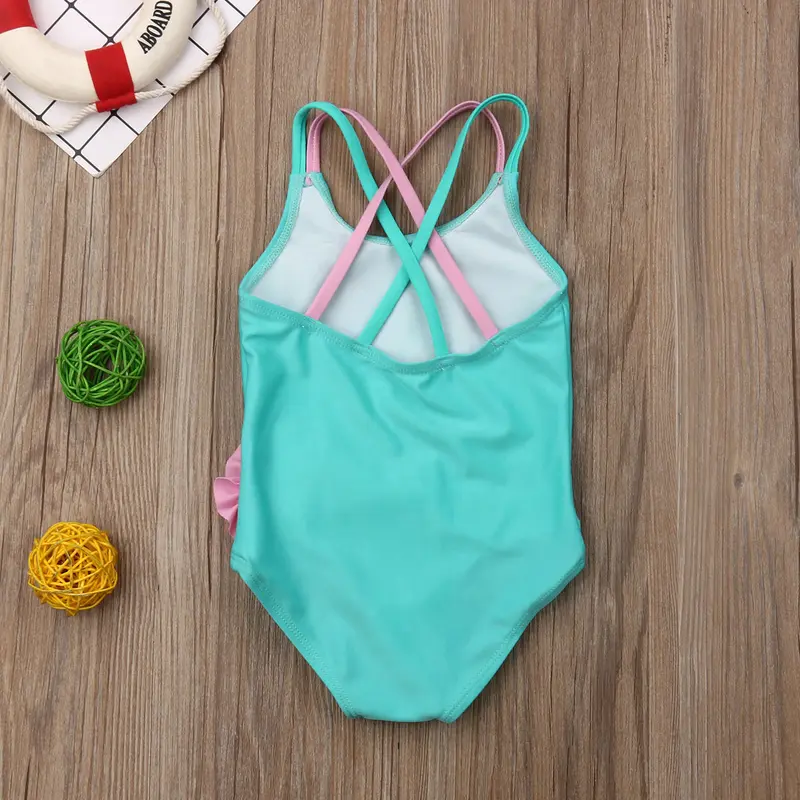 Đồ Tắm Cho Nhỏ Gái, Không Tay, Cổ Tròn, Áo Jumpsuit Quần Bơi Ôm Sát Đáy Tam Giác, Họa Tiết Hồng Hạc & Hoa, Thích Hợp Cho 6M-5Y 3