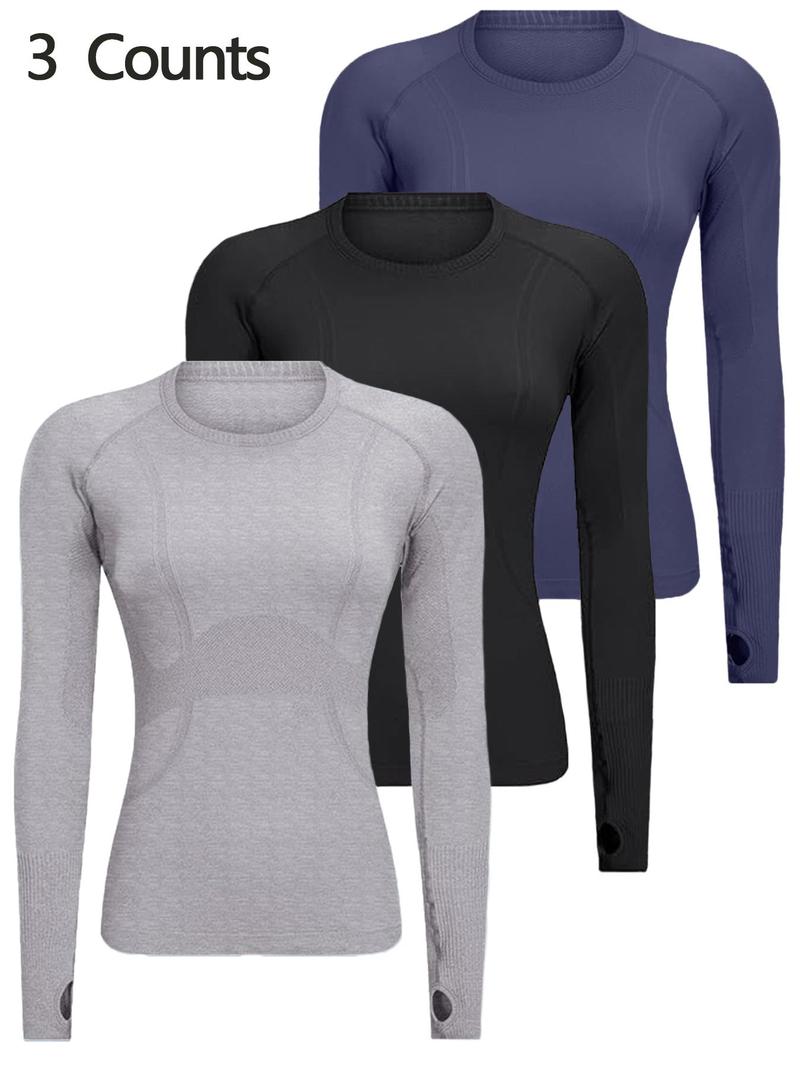 Product Introduction of Women's Solid Raglan Sleeve Sports Tee, Breathable Quick Drying Round Neck Long Sleeve T-shirt for Yoga Gym Workout Running, Ladies Sportswear for Fall & Winter 11