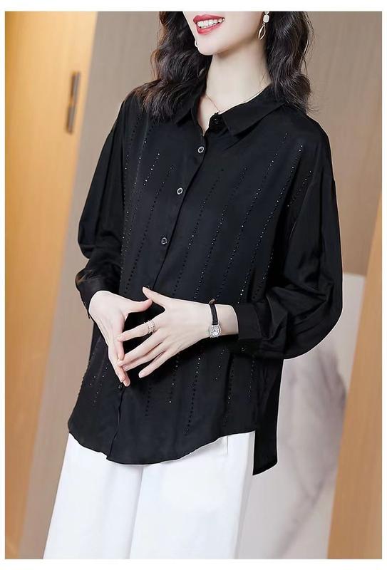 Product Introduction of Black High-End Shirt for Women Spring and Summer New Fashionable Long Sleeve Loose Temperament Shirt Design Sense Niche Top 12