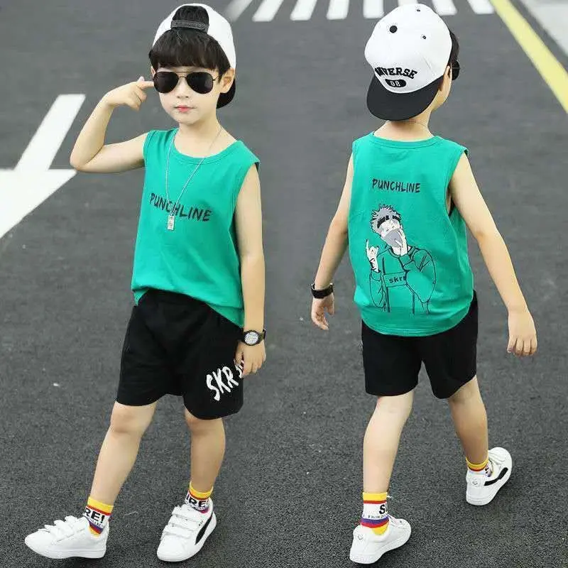 Children's Clothing Boys Summer Vest Shorts Sleeveless Suit Summer New Style Medium And Large Children's Boys Handsome Trend