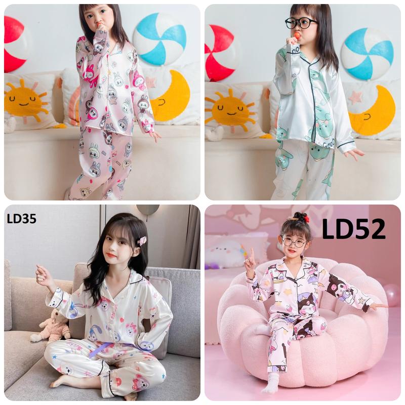 Đồ Ngủ Cho Bé, Đồ Bộ Pijama Dài Tay Bé Trai, Bé Gái Chất Lụa In Hình Cực Yêu Cho Bé 8kg - 39kg