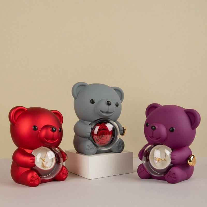 Product Introduction of Creative Rotating Rose Box Soap Flower Pink Bear Gifts Box Necklace Storage Red Ring Gift Case Wedding 12