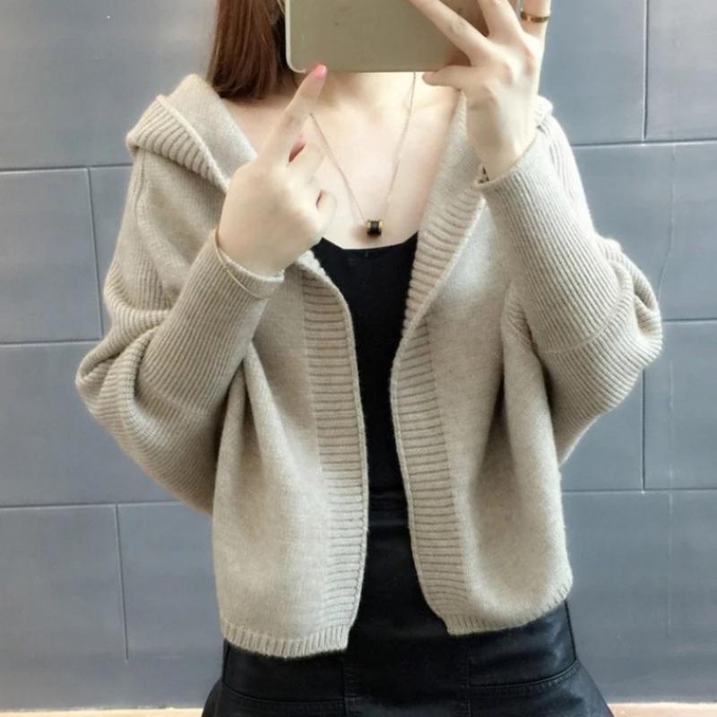 Áo khoác len cánh dơi áo cadigan có mũ mặc dễ phối đồ phong cách Hàn Quốc freesize dưới 63kg