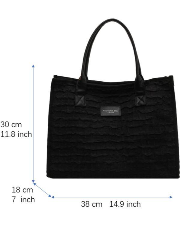 Textured Tote Bag With Zipper, Fashionable Solid Color Large Capacity Casual Shoulder Bag for Women & Girls 5