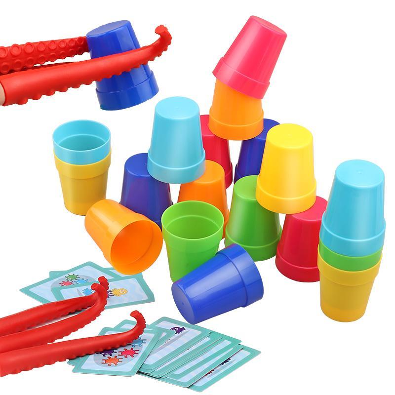 Product Introduction of Octopus Design Stacking Cup Game, 1 Box Interactive Intelligence Toy, Parent-child Interactive Educational Toy, Gift for Boys & Girls 0