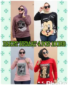 PAKET USAHA 4PCS ATASAN WANITA MUSLIMAH JUMBO LD 120 BABYTERRY PREMIUM
