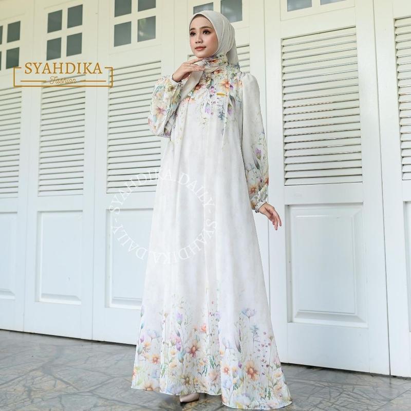 (FREE HIJAB) ZHAFIRAH FLOWER DRESS GAMIS WANITA KEKINIAN CERUTY BABY DOLL PREMIUM 1