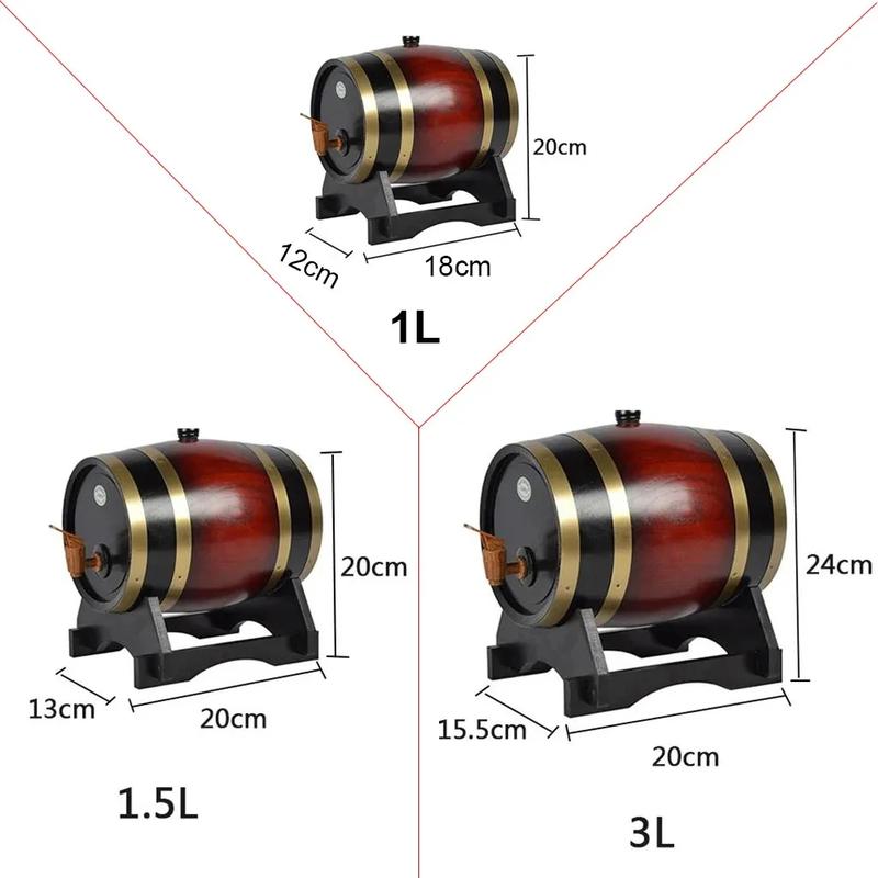 1L/1.5L/3L Wood Wine Barrel Vintage Oak Beer Brewing Accessories Whiskey Storage Container Home Decoration Wine Bar Tools 1