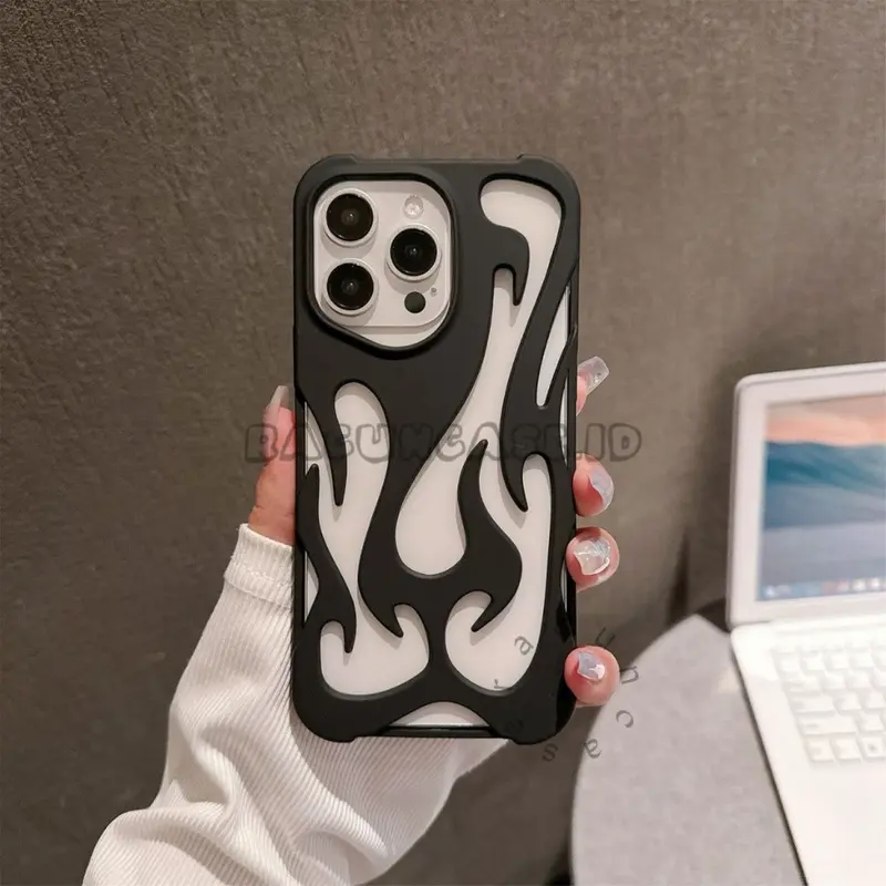 Case Fire Frosted 3D Flame Pattern Silicone for 16 15 14 13 12 11 Pro Max 14 15 16 Plus 5