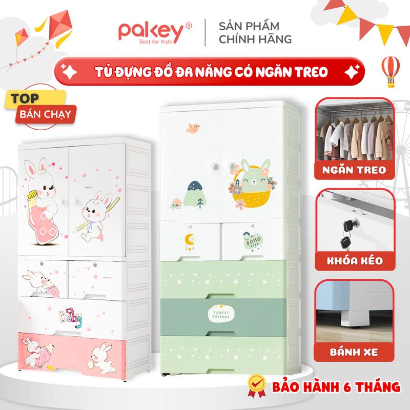 Tủ Quần Áo Trẻ Em Chính Hãng Pakey Dày Dặn, Tủ Nhựa Cho Bé Có Bánh Xe Nhiều Ngăn Rộng Rãi Nhựa PP Không Mùi