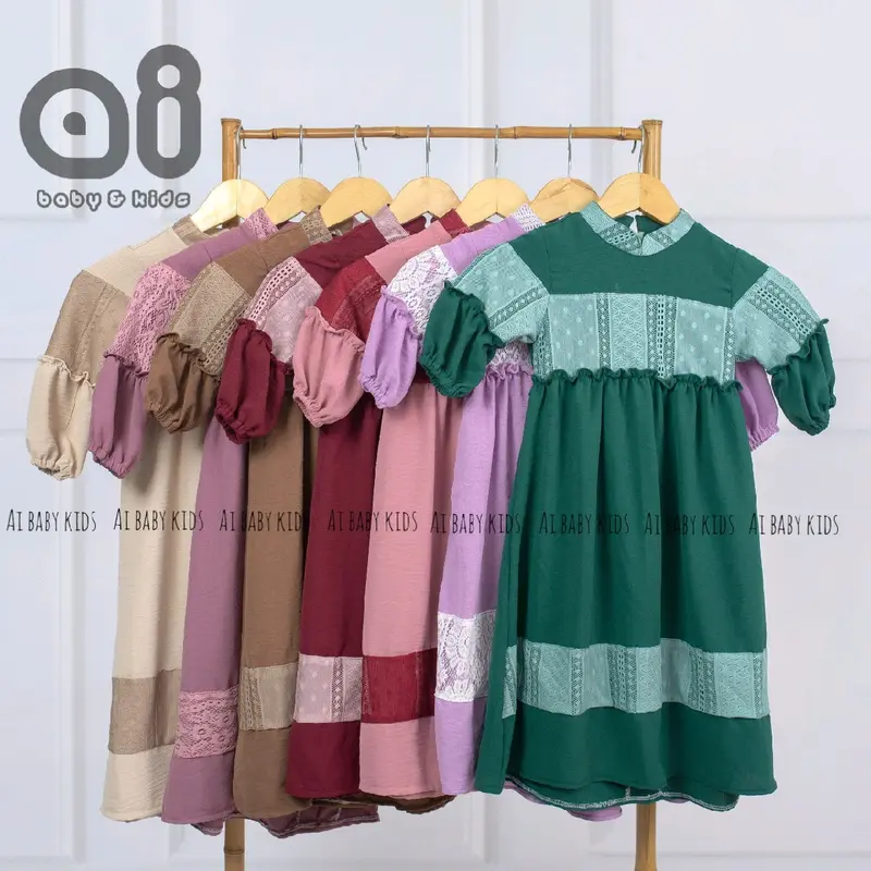 Ai - Eza gamis motif brukat Airflow Muslim Anak 4-5 Tahun White 0