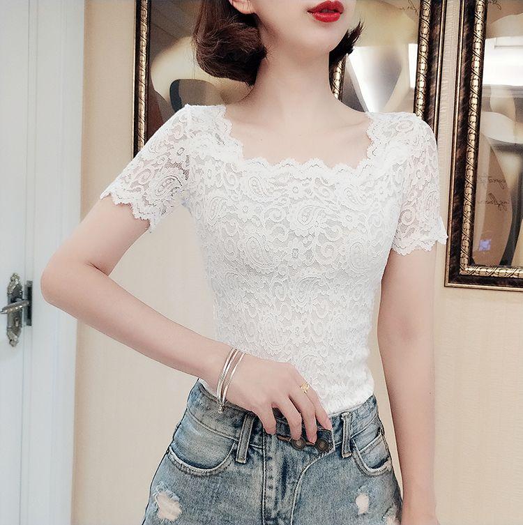 Product Introduction of Áo Sơ Mi Ren Bên Trong, Cổ Vuông, ngắn Tay Áo, Thiết Kế Đẹp, Lưới Mỏng Vừa Vặn, Áo Xương Đòn Lộ Ra, Áo Thun Bó Sát Thanh Lịch Cho Nữ 13