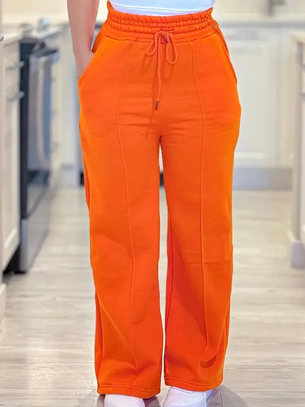 Women's Solid Color Drawstring Waist Sweatpants, Casual Comfy Trousers for Daily Wear, Ladies Bottoms for All Seasons 0