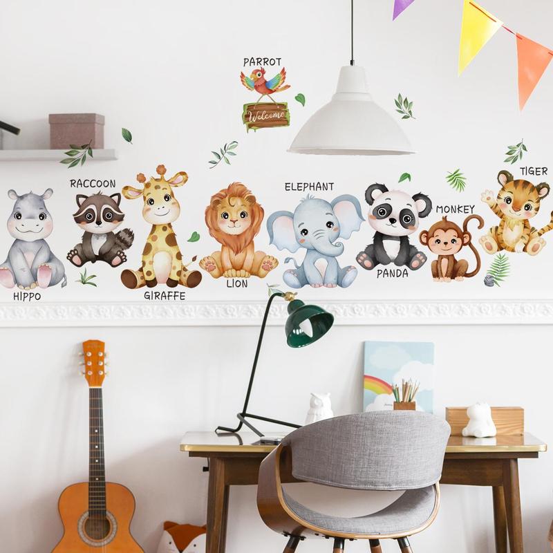 Product Introduction of 3 Sheets 9 Baby Animals Wall Decal, Cute Wall Sticker, Wall Decor for Kid Room Bedroom Living Room 4